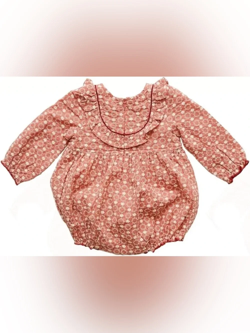 Pink Chicken Dark Orange and White Bubble Romper. 18-24 Months.